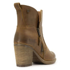 rear view of Eastside 2 boots in tan showing block heel detail and branding