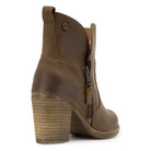 rear view of Eastside 2 western boots in brown showing block heel and heel pull tab