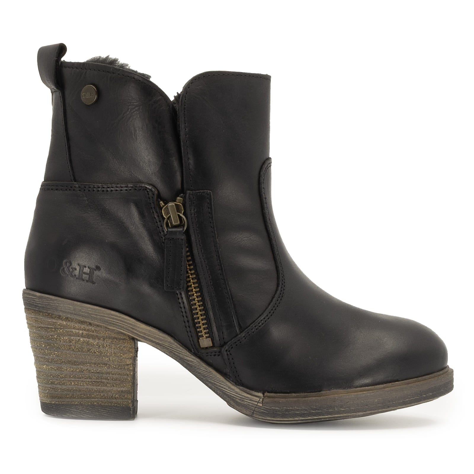 side profile view of Eastside western boots in black showing outside zip detail