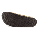 outsole of toffee oak & hyde ebony sandals showing textured tread pattern