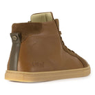 rear view of tan oak & hyde elm barefoot boots showing heel panel and barefoot profile