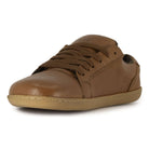 brown barefoot trainers showing stitch detailing and laces on white background