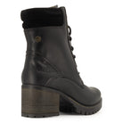 heel view of black kensington 2 ankle boots showing O&H branding and block heel detailing