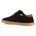 side view of dark brown oak & hyde lawson barefoot shoes highlighting flexible sole and suede upper