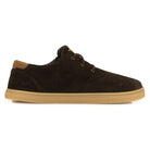 side profile of dark brown oak & hyde lawson barefoot shoes with minimalist lace up design and zero drop sole