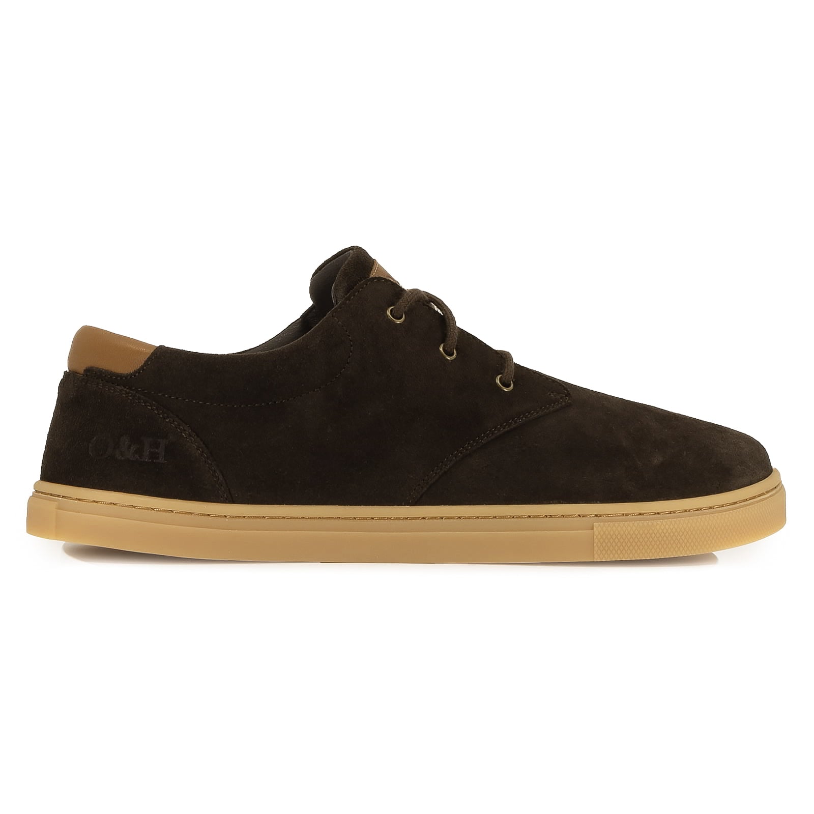 side profile of dark brown oak & hyde lawson barefoot shoes with minimalist lace up design and zero drop sole