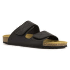 angled front view of black oak & hyde lily adjustable sandals showing open toe design and adjustable strap closures