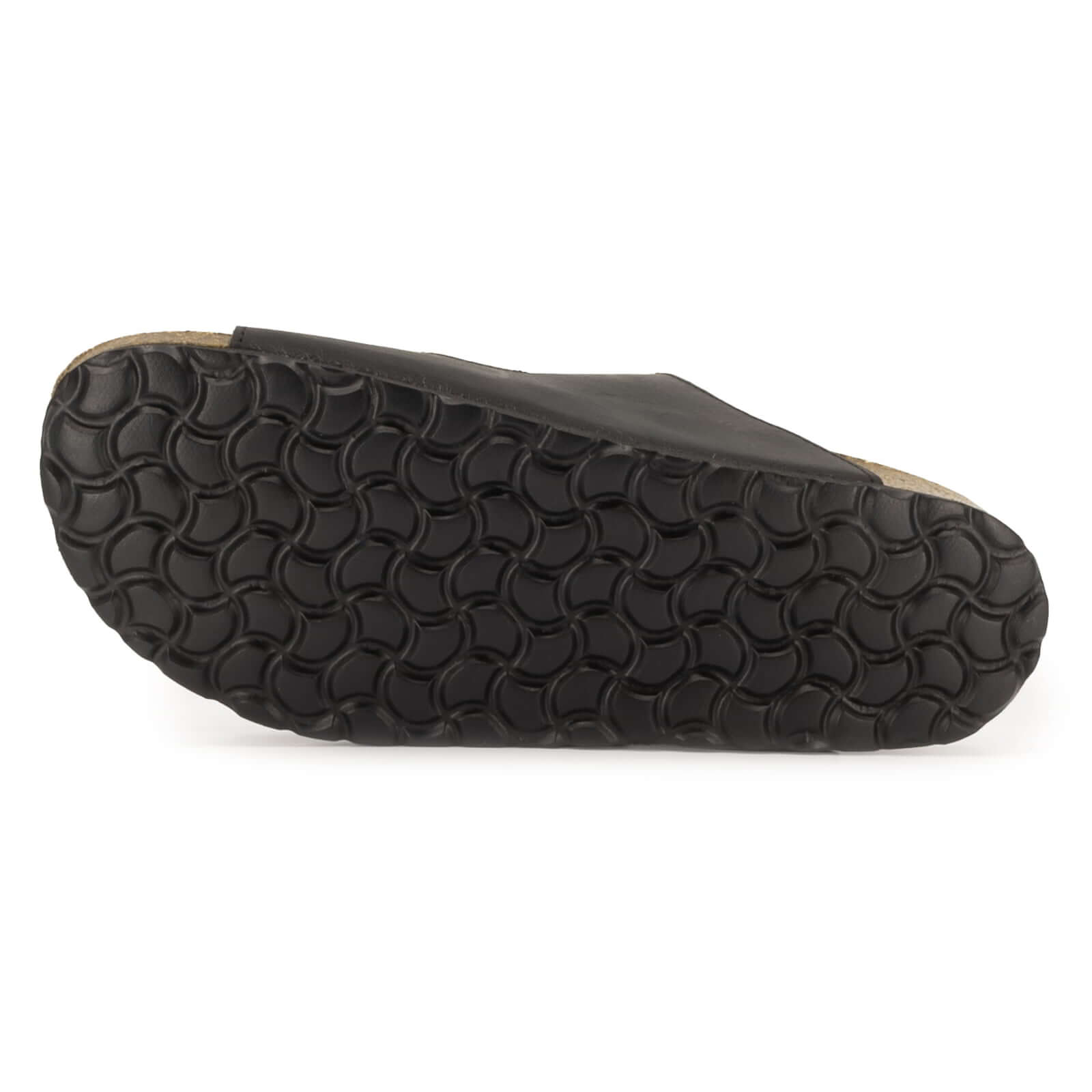 outsole of black oak & hyde lily adjustable sandals showing textured tread pattern