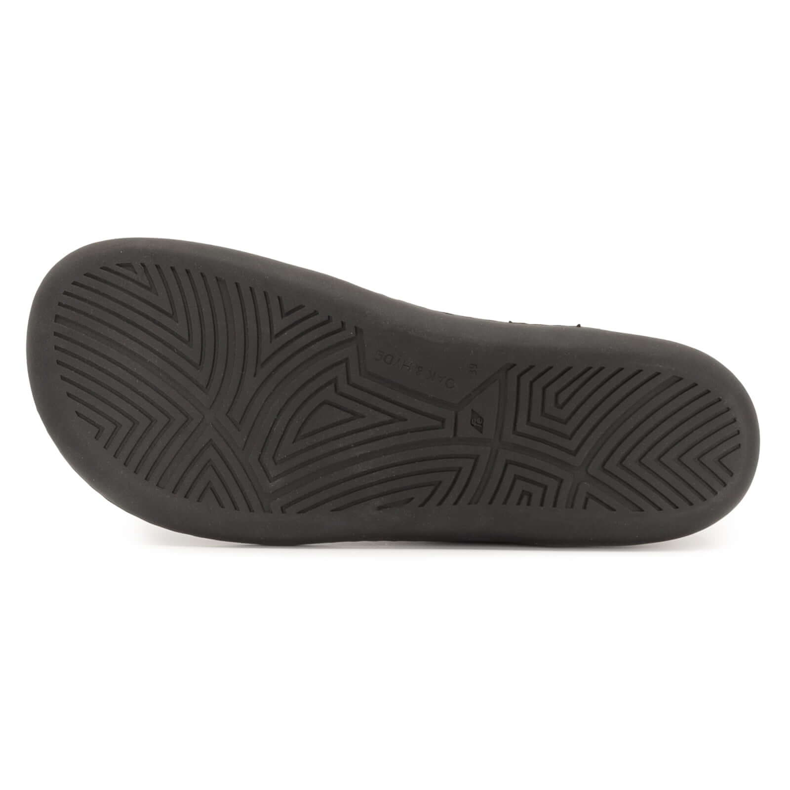 zero drop outsole of maple brogue barefoot shoes in black showing tread pattern