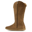 inside angle of brown barefoot cowboy boot on white background