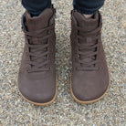 mulberry ankle boots in brown on model top down view showing toe shape