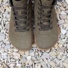 birds eye view of mulberry khaki barefoot ankle boots showing toe box shape
