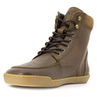 front on view of redwood barefoot boots brown showing toe and suede collar