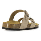 heel view of beige savannah 2 sandals showing cork footbed and foot entry