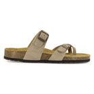 side profile view of savannah 2 beige sandals showing straps and buckles