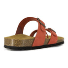 rear angle view of coral oak & hyde savannah 2 sandals showing heel strap and cork sole