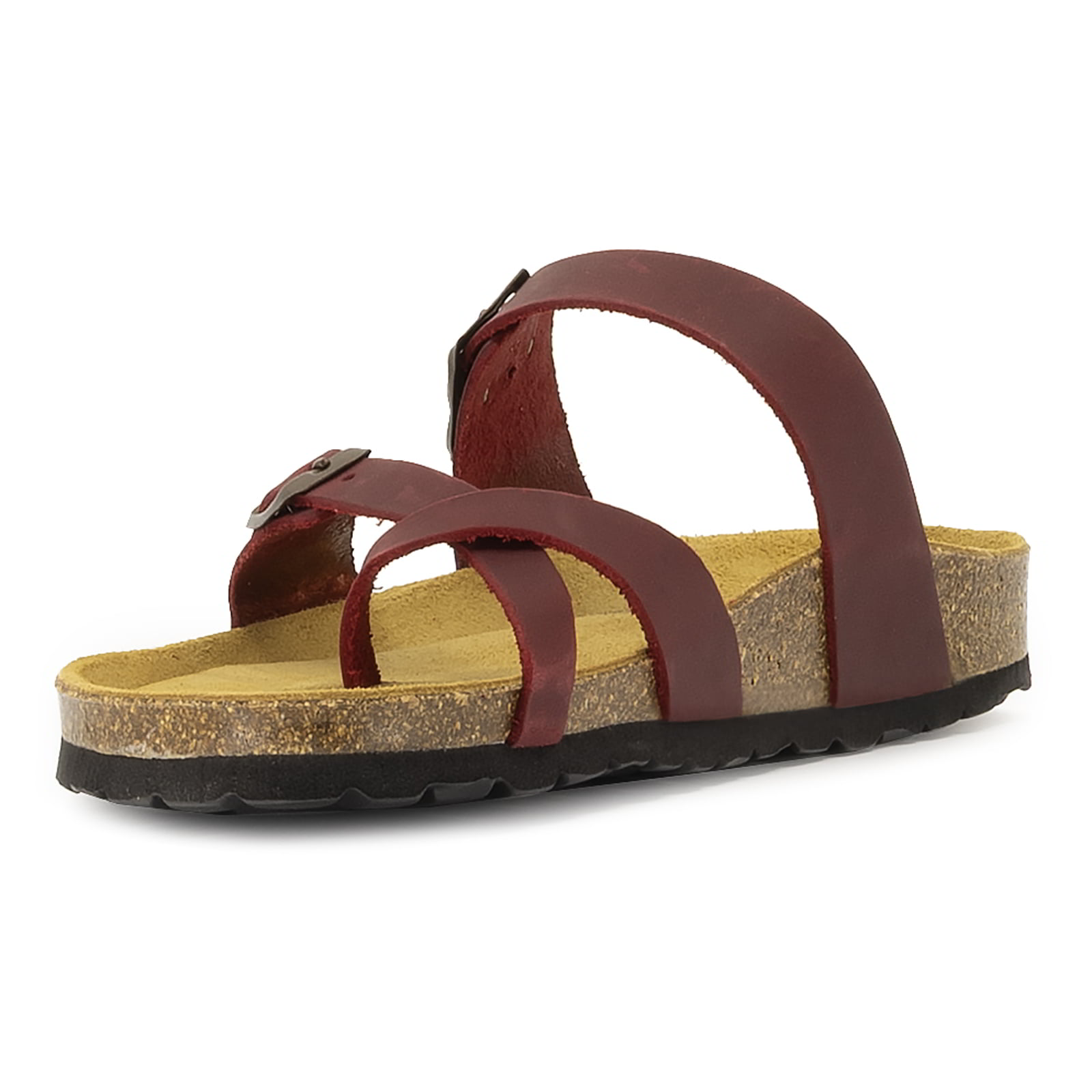front view of red oak & hyde savannah 2 sandals highlighting open toe design and cork midsole