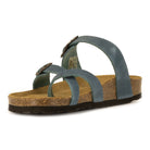 front view of turquoise oak & hyde savannah 2 sandals highlighting open toe design and cork midsole