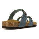rear angle view of turquoise oak & hyde savannah 2 sandals showing heel strap and cork sole