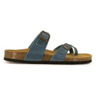 side profile of turquoise oak & hyde savannah 2 sandals with adjustable buckle straps and cork footbed