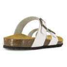 rear view of savannah 2 sandals in white showing foot entry area and cork footbed