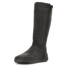 view of black leather barefoot boots showing inside zip on white background