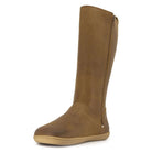 view of tan brown barefoot boots showing inside zip on white background