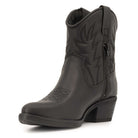 black cowboy boots with inside zip and heel on white background