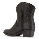 inside zip on black cowboy boots with block heel on white background