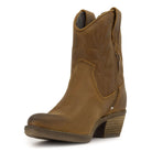 front on view of texan ankle boots in tan showing toe and front of boots