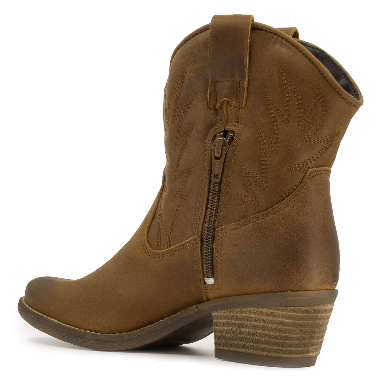 view of texan ankle boots showing inside zip and heel