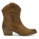 straight on view of the texan ankle boot showing pointed toe and stitching