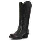 angled inside view partially showing inside half zip on texan hi cowboy boots in black