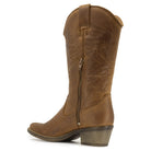 inside view of brown leather cowboy boots showing inside half zip