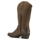 full inside view of texan hi cowboy boots in brown showing inside half zip entry