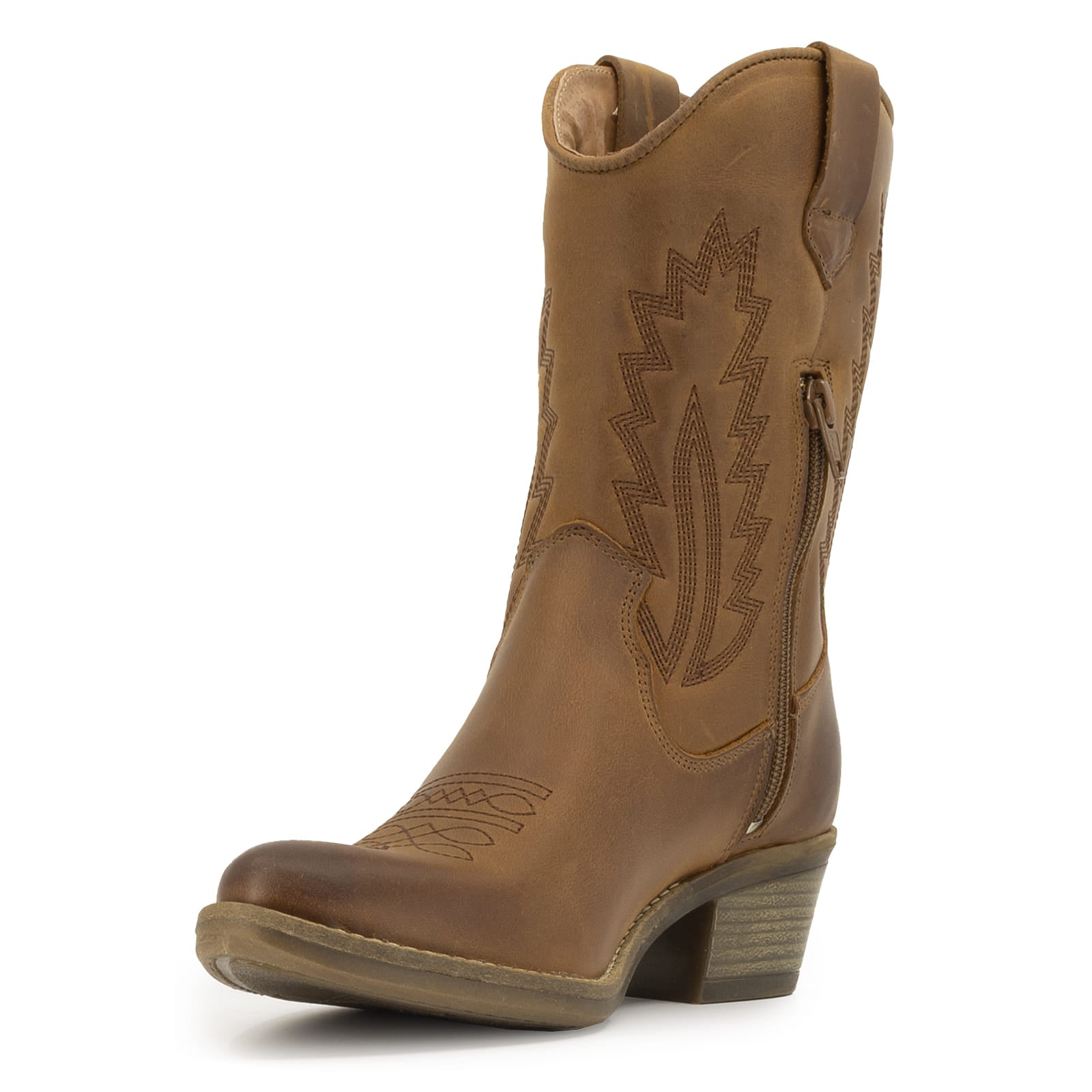 angled view of texan lo cowboy boots showing inside half zip and stitch detail