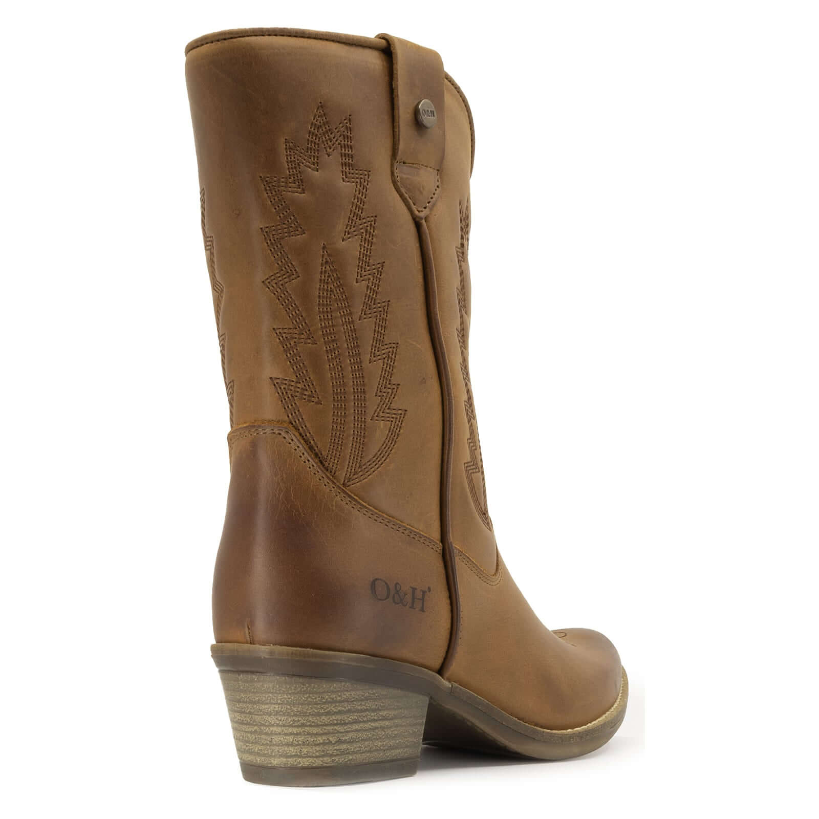 rear view of texan lo cowboy boots showing heel detail and back seam