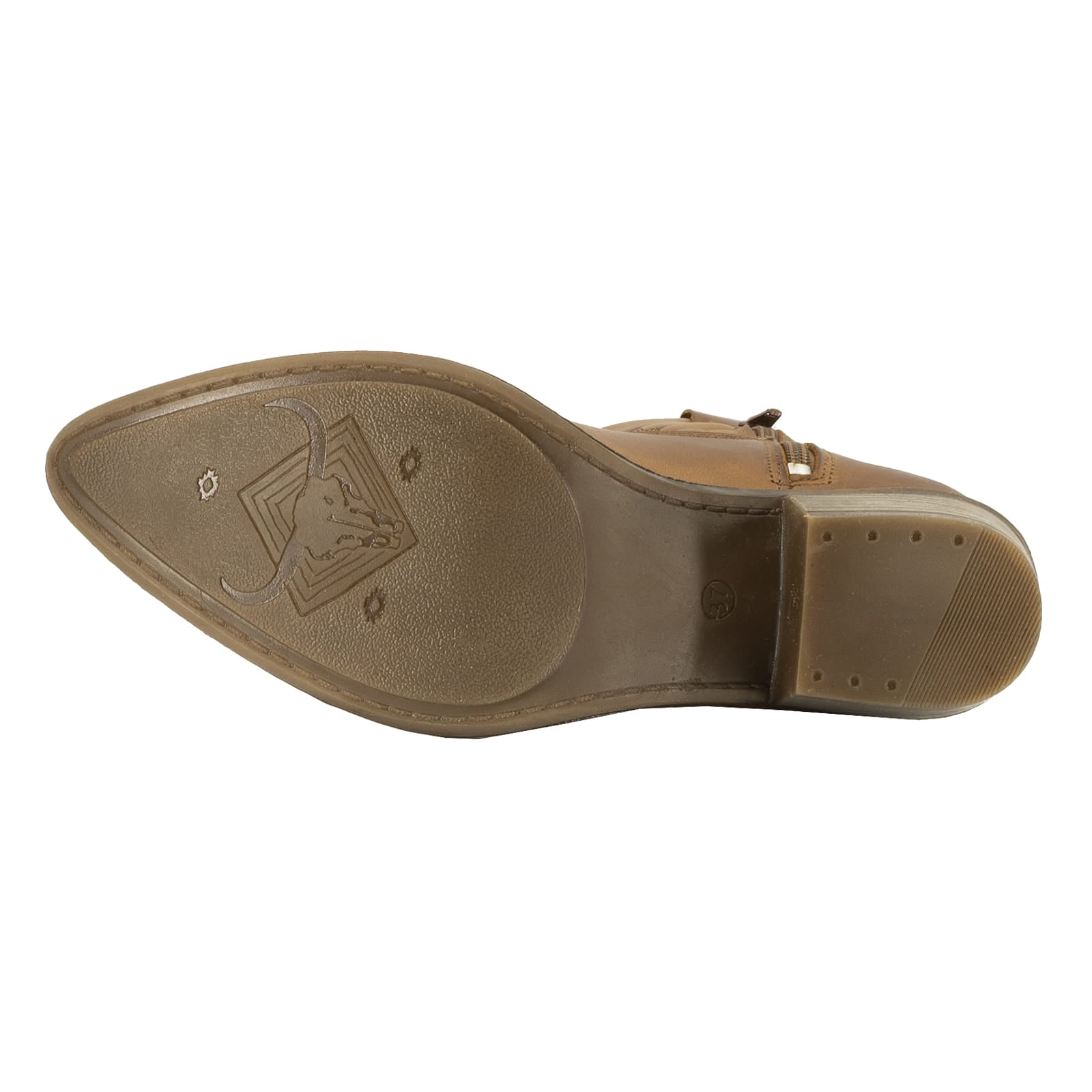 outsole of texan lo cowboy boots in tan showing tread pattern