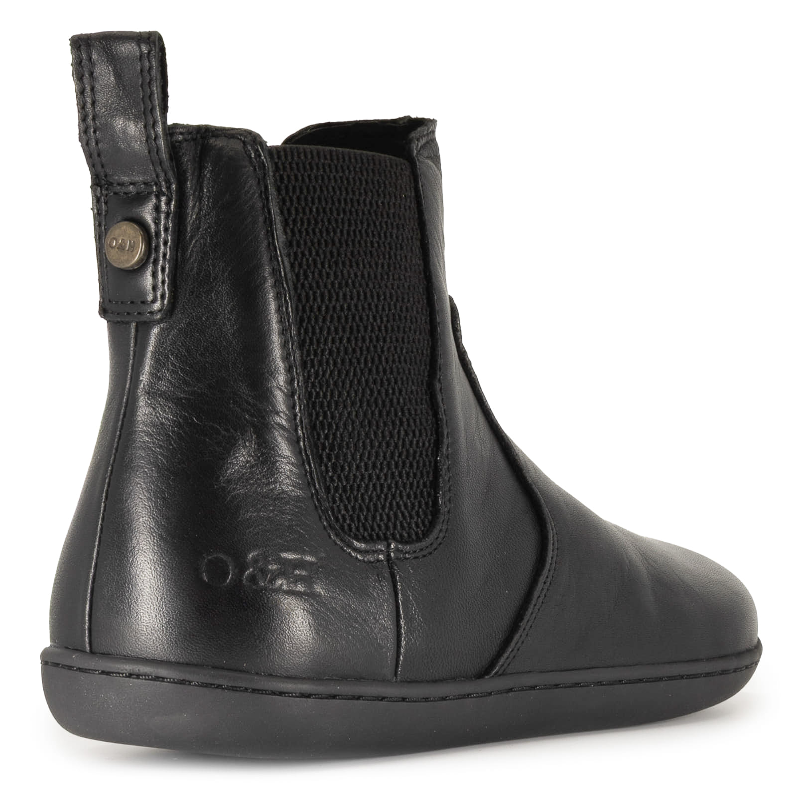 black barefoot boots showing branding and side gussets on white background