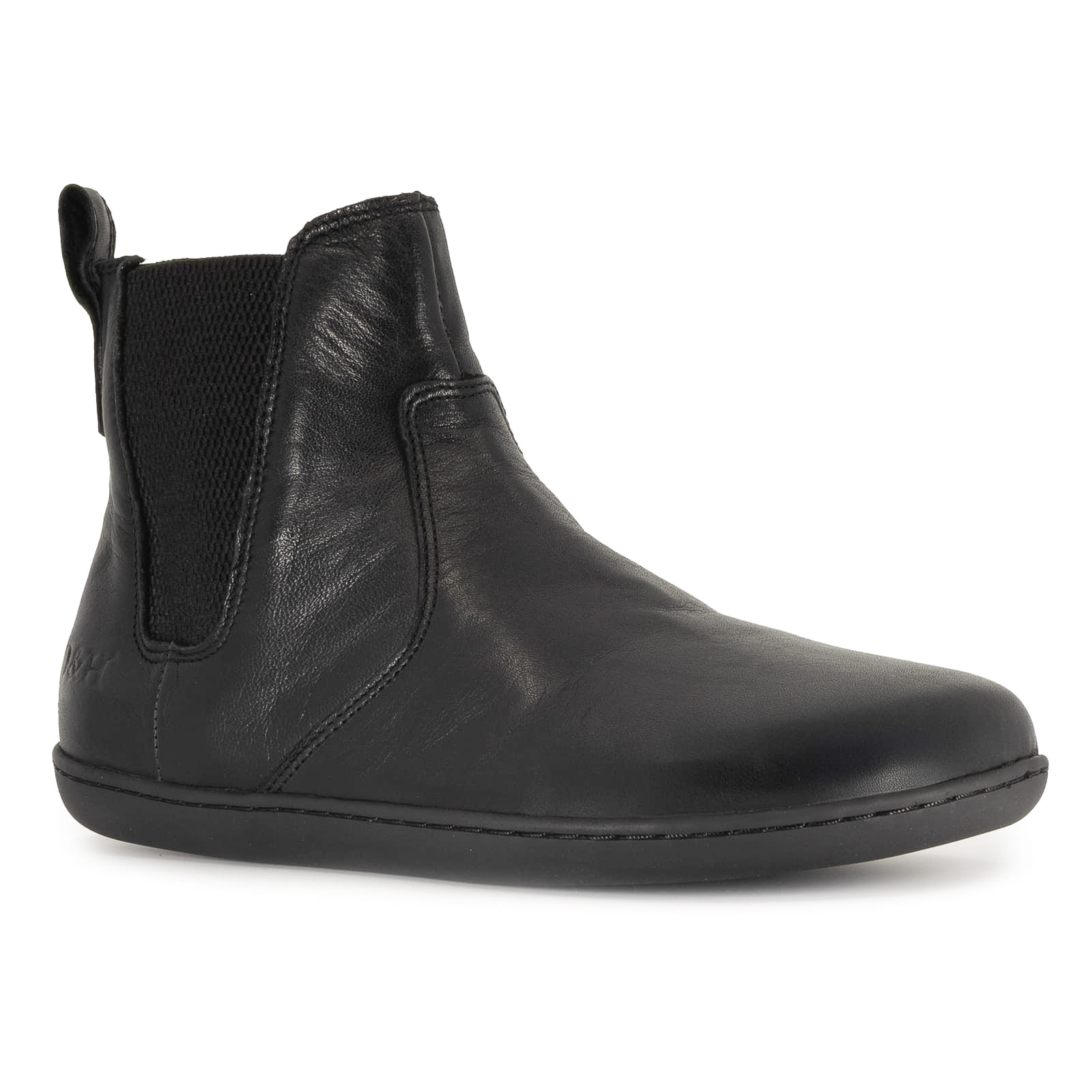 black ankle boots shown on a white backgroun showing leather upper