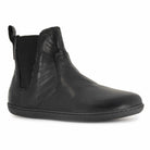 black ankle boots shown on a white backgroun showing leather upper