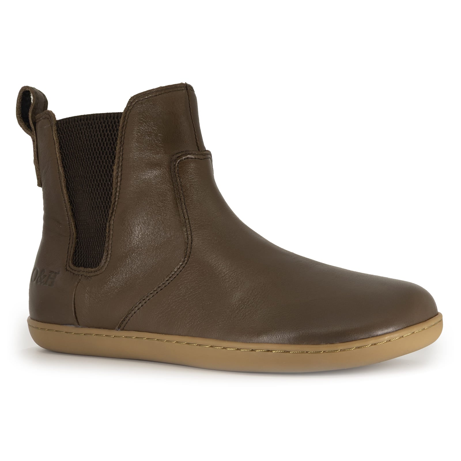 brown barefoot chelsea boot showing side gusset