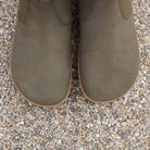 birds eye view of toe shape of willow zip barefoot chelsea boots in khaki