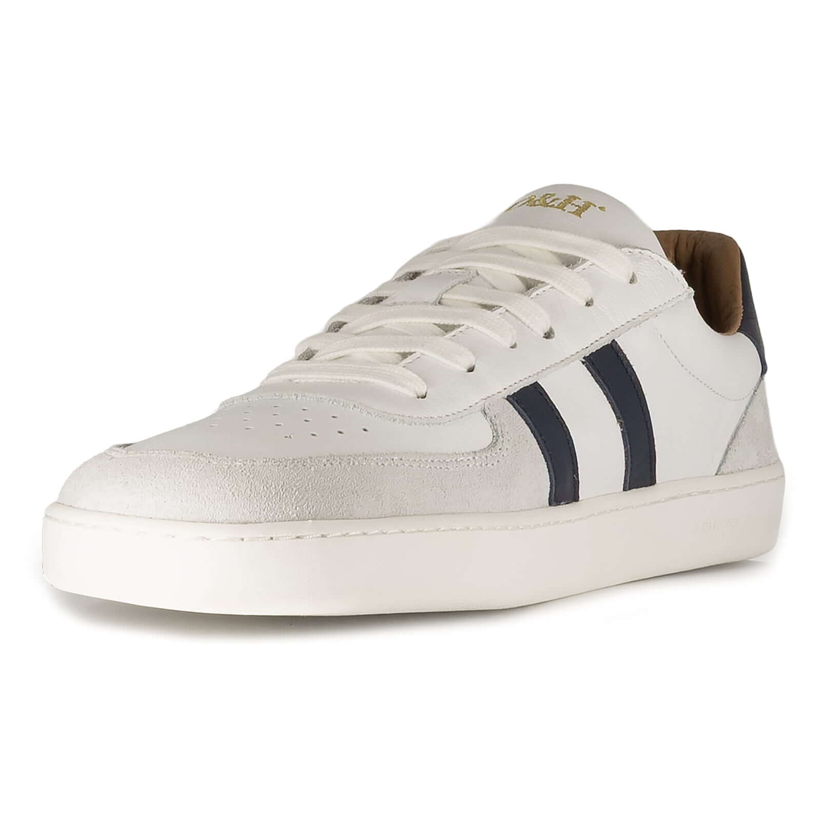 view of front of mens larch barefoot trainers in white showing full front lace fastening