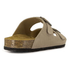 rear angle view of beige oak & hyde malaga adjustable sandals showing heel edge and cork sole