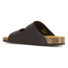 side view of dark brown oak & hyde malaga adjustable sandals showing leather upper and cork midsole