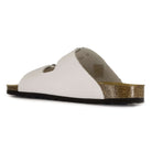 side view of white oak & hyde malaga adjustable sandals showing leather upper and cork midsole