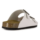 rear angle view of white oak & hyde malaga adjustable sandals showing heel edge and cork sole