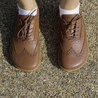 top down view of maple barefoot brogue shoes showing the toe box shape
